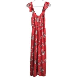 COTTON ON - Womens Coral Floral Flutter Sleeves Maxi Dress, Size Small